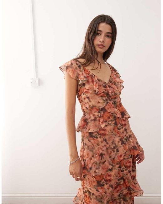 Reclaimed Vintage Pink Midi Dress With Asymmetric Hem And Ruffles