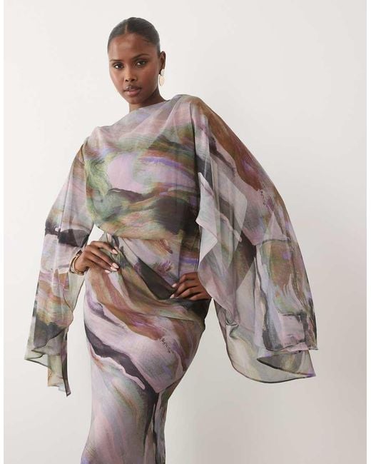 ASOS Multicolor Kimono Sleeve Cape Detail Draped Midaxi