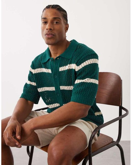 Only & Sons Green Relaxed Fit Crochet Knit Shirt for men