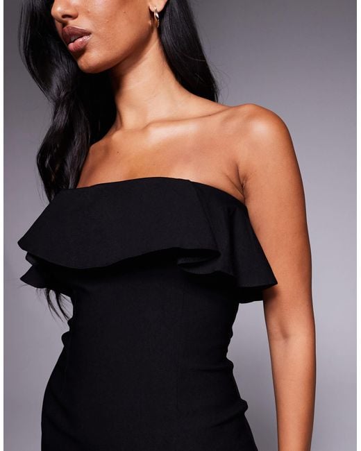 Vesper Blue Bengaline Foldover Frill Detail Bandeau Midi Dress