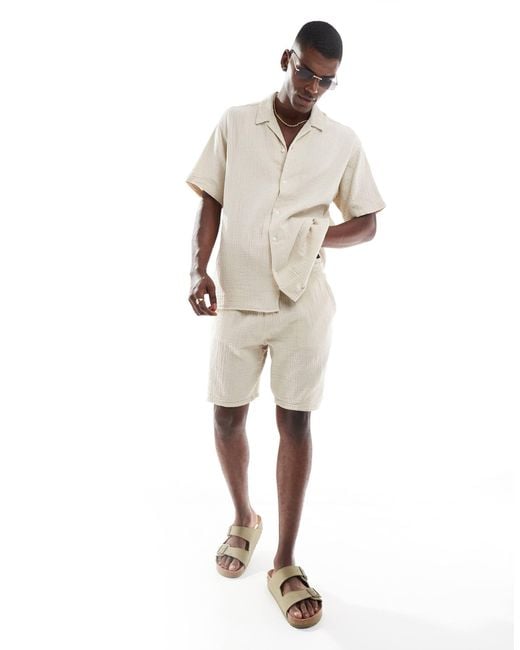 Jack & Jones Natural Texture Revere Collar Shirt And Shorts Set for men