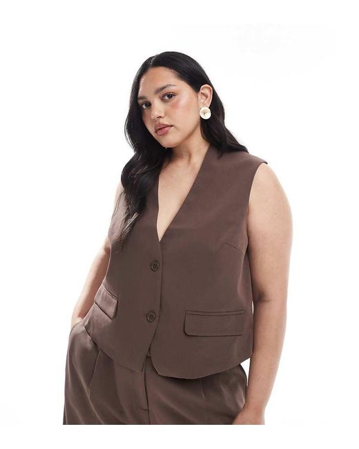 Pieces Plus Brown Pieces Curve Tailored Waistcoat Co-Ord