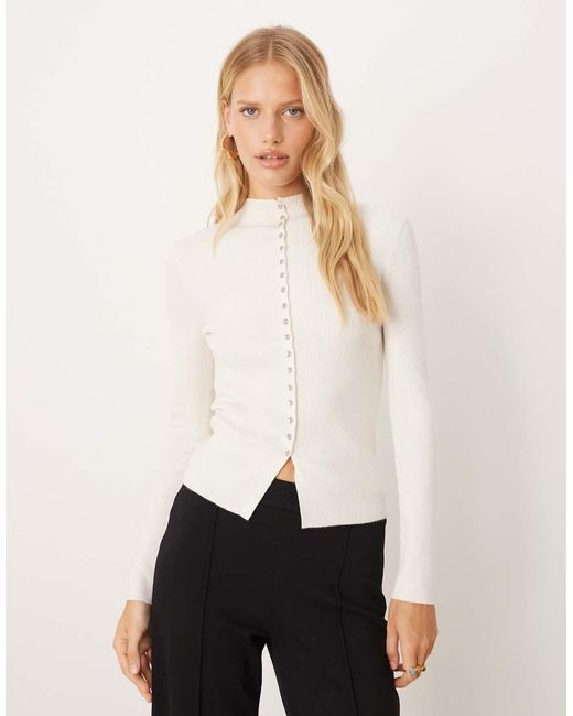 Mango White High Neck Cardigan