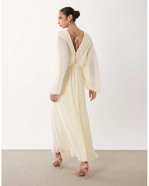 Gina Tricot White Long Sleeve Flowy Pleated Maxi Dress