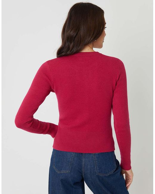 Threadbare Red Crew Neck Compact Knitted Cardigan