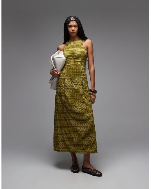 Collusion Green Fitted High Neck Midi Dress