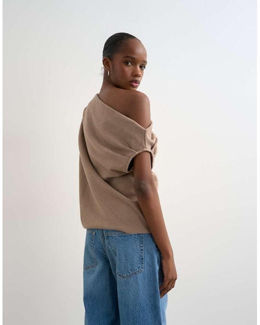 TOPSHOP Brown Fallen Shoulder Top