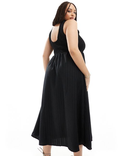 Asos design curve robe d ete mi longue effet froisse avec col nageur et dos echancre noir ASOS en coloris Noir Lyst
