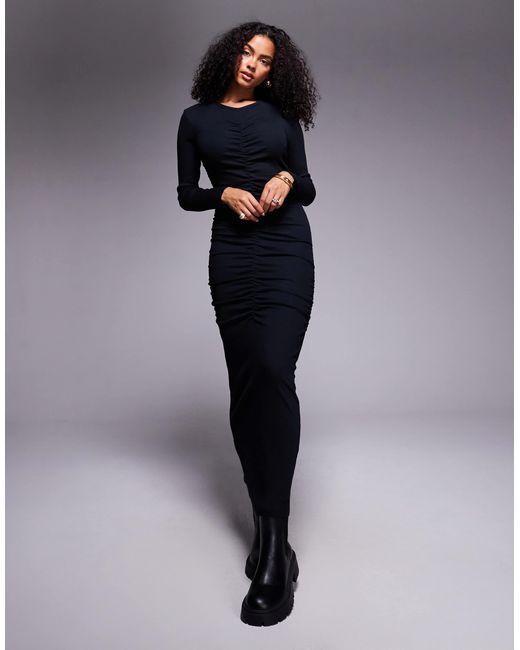 ASOS Blue Ribbed Ruched Midi Dress