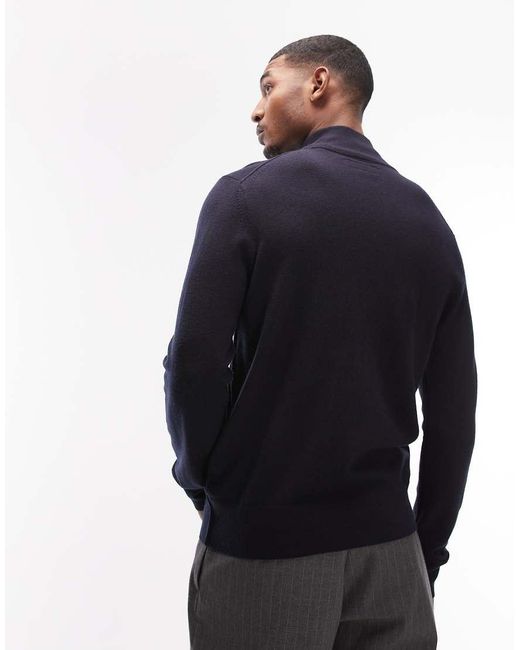 AllSaints Blue Quarter Zip Knitted Jumper for men