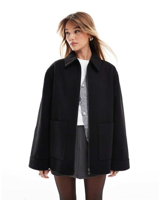 ASOS Black Top Collar Harrington Jacket
