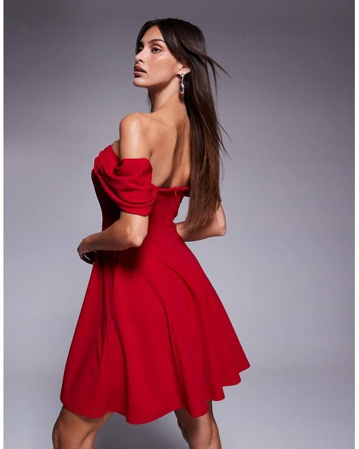 Goddiva Red Diamante Heart Trim A Line Mini Dress