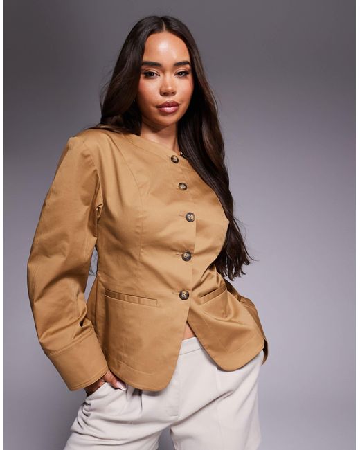ASOS Brown Tailored Boat Neck Cocoon Sleeve Utility Blazer