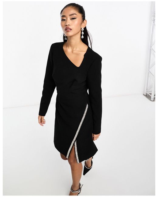 Morgan Black Long Sleeve Embellishment Detail Mini Dress