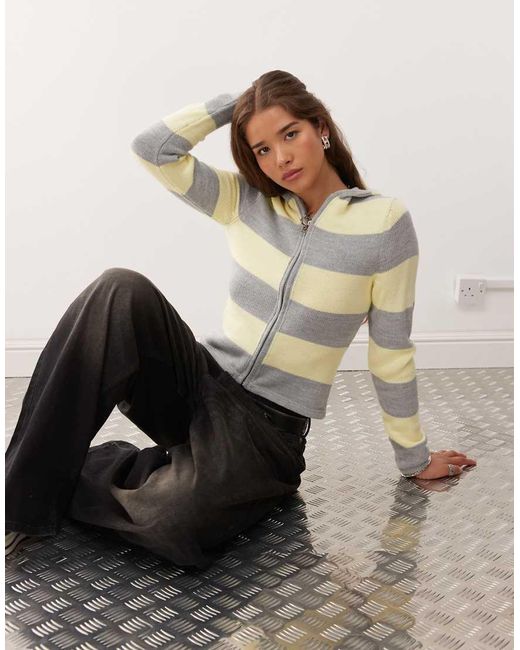 Collusion Multicolor Knitted Stripe Shrunken Hoodie