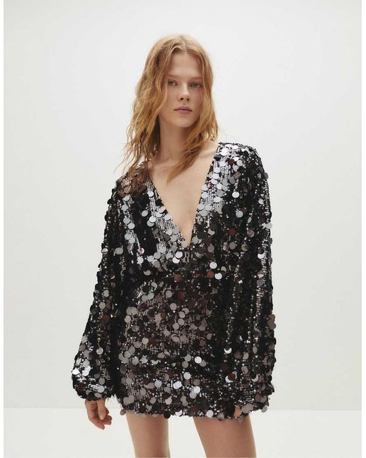 Pull&Bear Black Short Sequin Dress