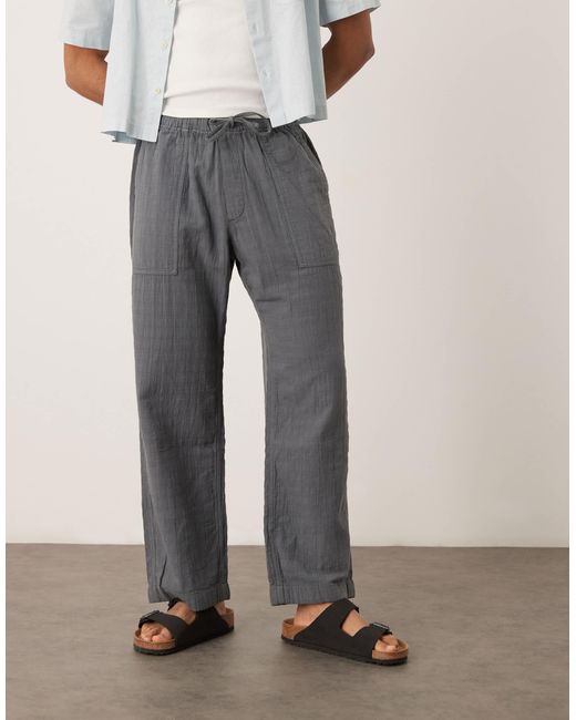 Abercrombie & Fitch Gray Baggy Pull On Textured Trouser for men