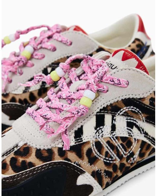 Desigual White Patchwork Animal Print Sneakers