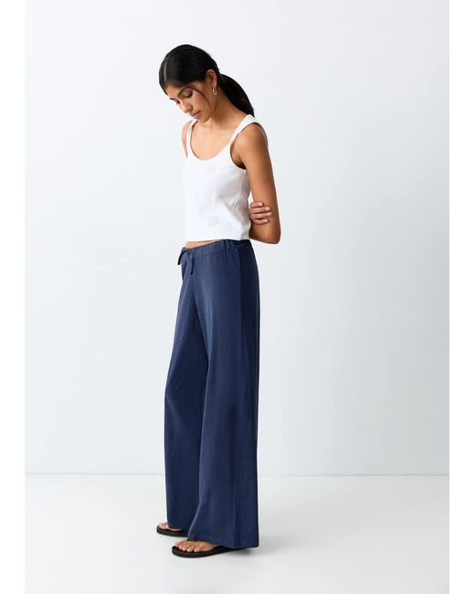 Mango Blue Teen 100% Cotton Tie Waist Straight Pants