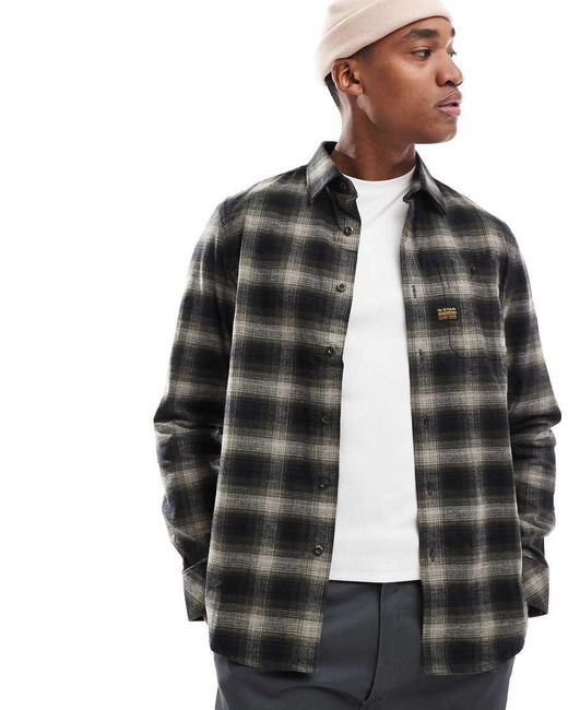 G-Star RAW Gray Bristum Checked Flannel Shirt for men