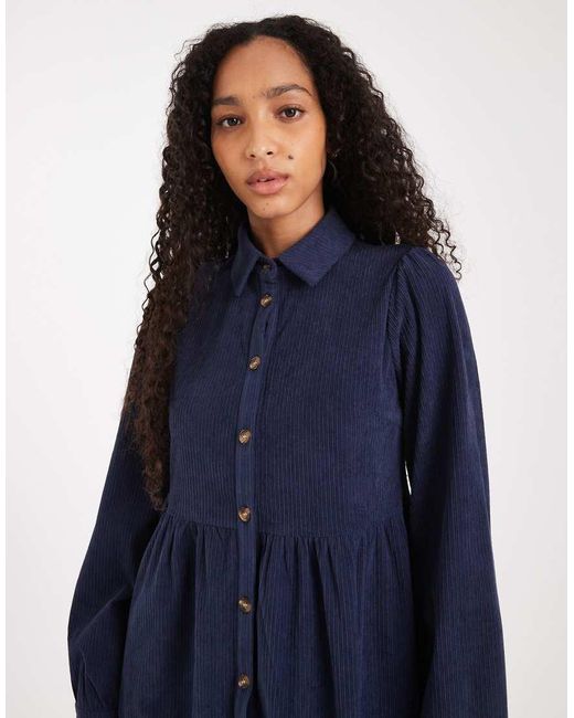 Threadbare Blue Cord Shirt Mini Dress