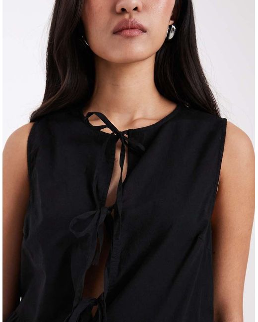 Pieces Black Tie Front Peplum Hem Top