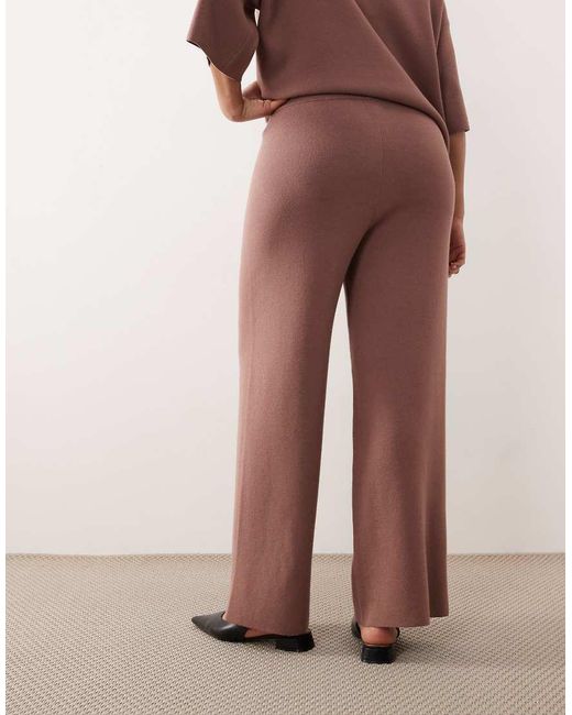 ASOS Brown Asos Design Curve Knitted Wide Leg Trouser Co-Ord