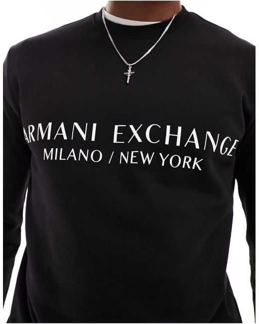 Felpa nera con logo lineare di Armani Exchange in Black da Uomo