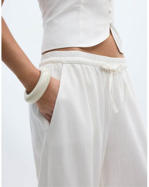 Stradivarius White Linen-effect Sarouel Trousers