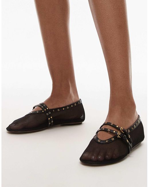 Mango Brown Mesh Ballet Pumps With Detailing