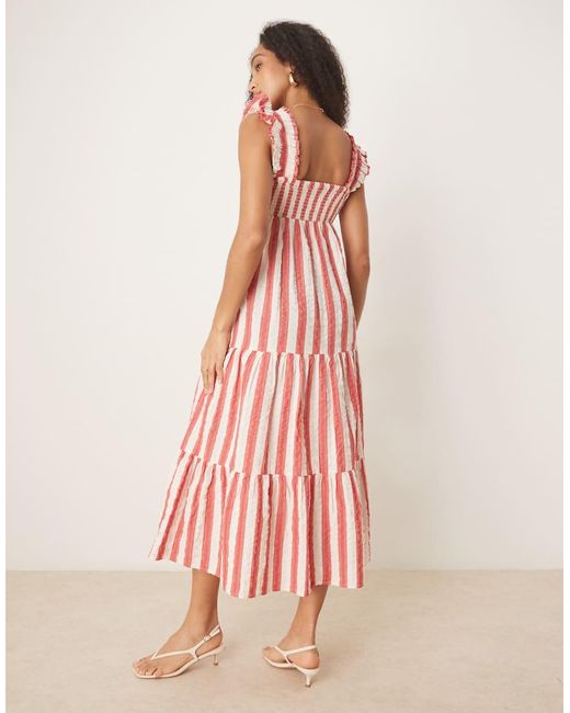 Nobody's Child Pink Maya Ruffle Shoulder Tie Midi Dress
