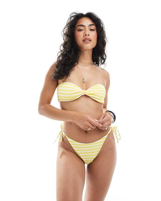 Miss Selfridge White Textured Tie Side Bikini Bottom