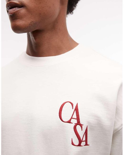 ASOS Natural Super Heavyweight Oversized T-Shirt With Chest Embroidery for men