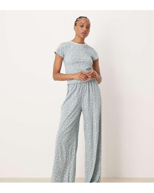 Pantalones De Pijama Azules Con Estampado De Florecitas Mix & Match De Asos Design Tall ASOS de color White