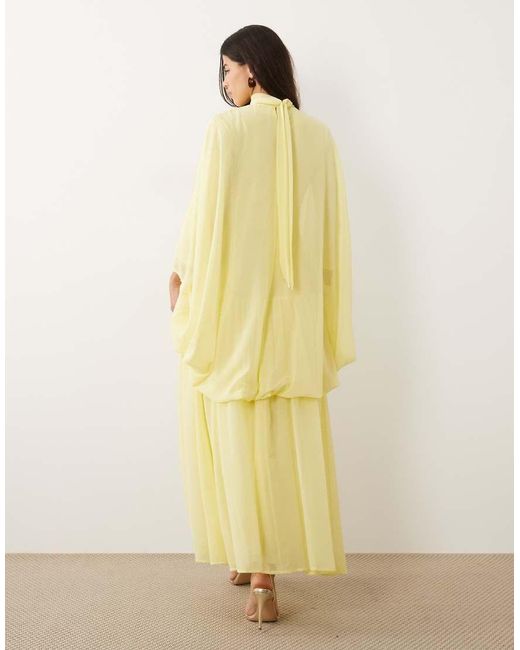 DASKA Yellow Chiffon High Neck Blousson Maxi Dress