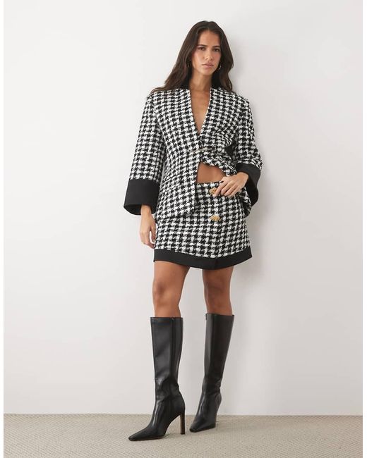 ASOS Multicolor Oversize Dogtooth Mini Skirt With Decorative Buttons And Contrast Hem