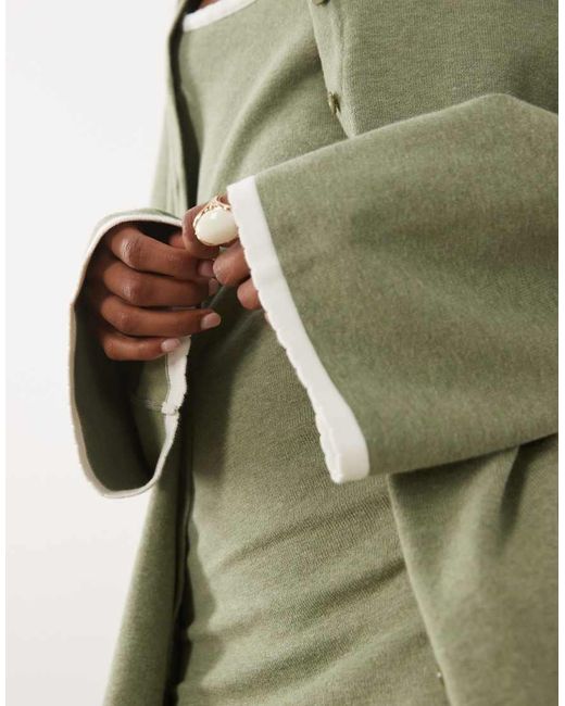 SNDY'S Green Cotton Rich Contrast Trim Knitted Wide Sleeve Cardigan Co-ord