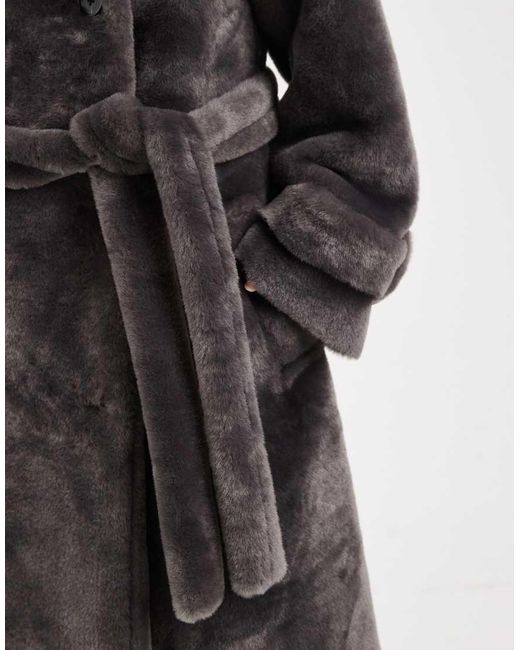 ASOS Black Asos Design Petite Longline Cosy Borg Funnel Neck Coat
