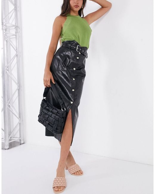 Jupe mi longue simili cuir clearance noir