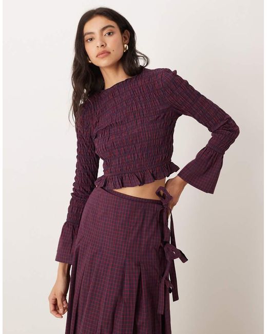 Glamorous Purple Long Sleeve Shirred Top