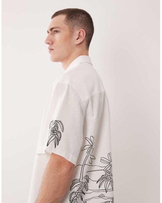 ASOS Natural Boxy Oversized Shirt With Linen And Back And Sleeve Print for men