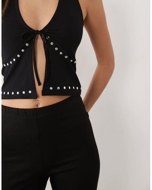 New Look Black Stud Trim Halter Top