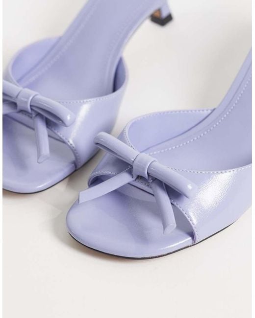 Mango Blue Faux Leather Bow Detail Heeled Mules