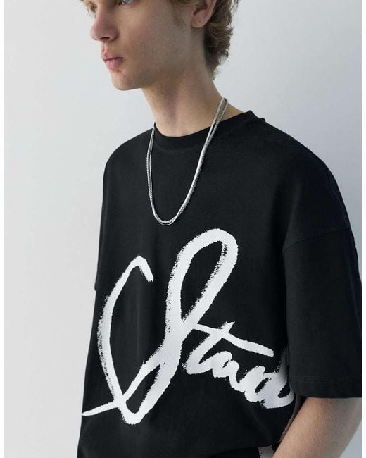 Pull&Bear Gray Stwd Graffiti T-Shirt for men