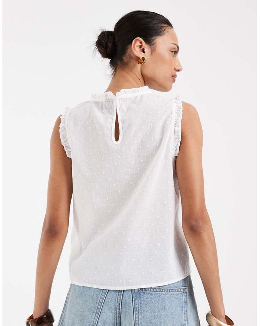 Vero Moda White Dobby Texture Ruffle Trim Sleeveless Top