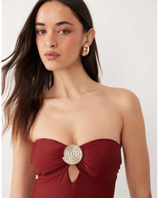 New Look Red Shell Trim Swimsuit