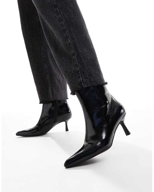 Glamorous Black Kitten Heel Ankle Boots