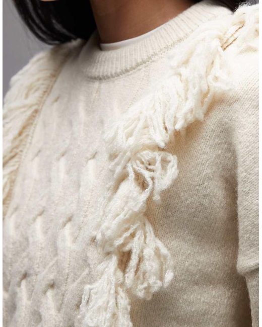 ASOS Gray Fluffy Tassel Cable Knit Jumper