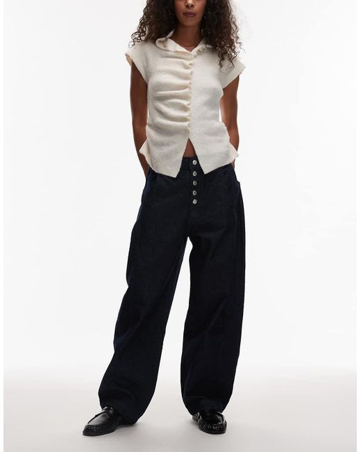 Reclaimed Vintage Blue baggy Barrel Jean With Button Fly