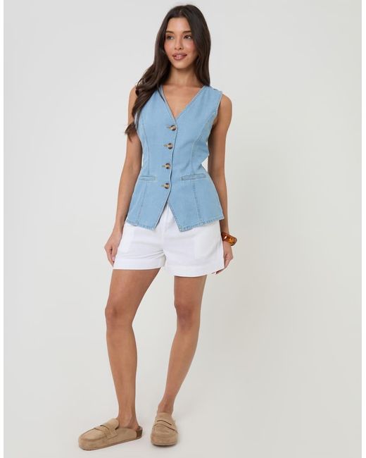 Threadbare Blue Denim Longline V-Neck Waistcoat